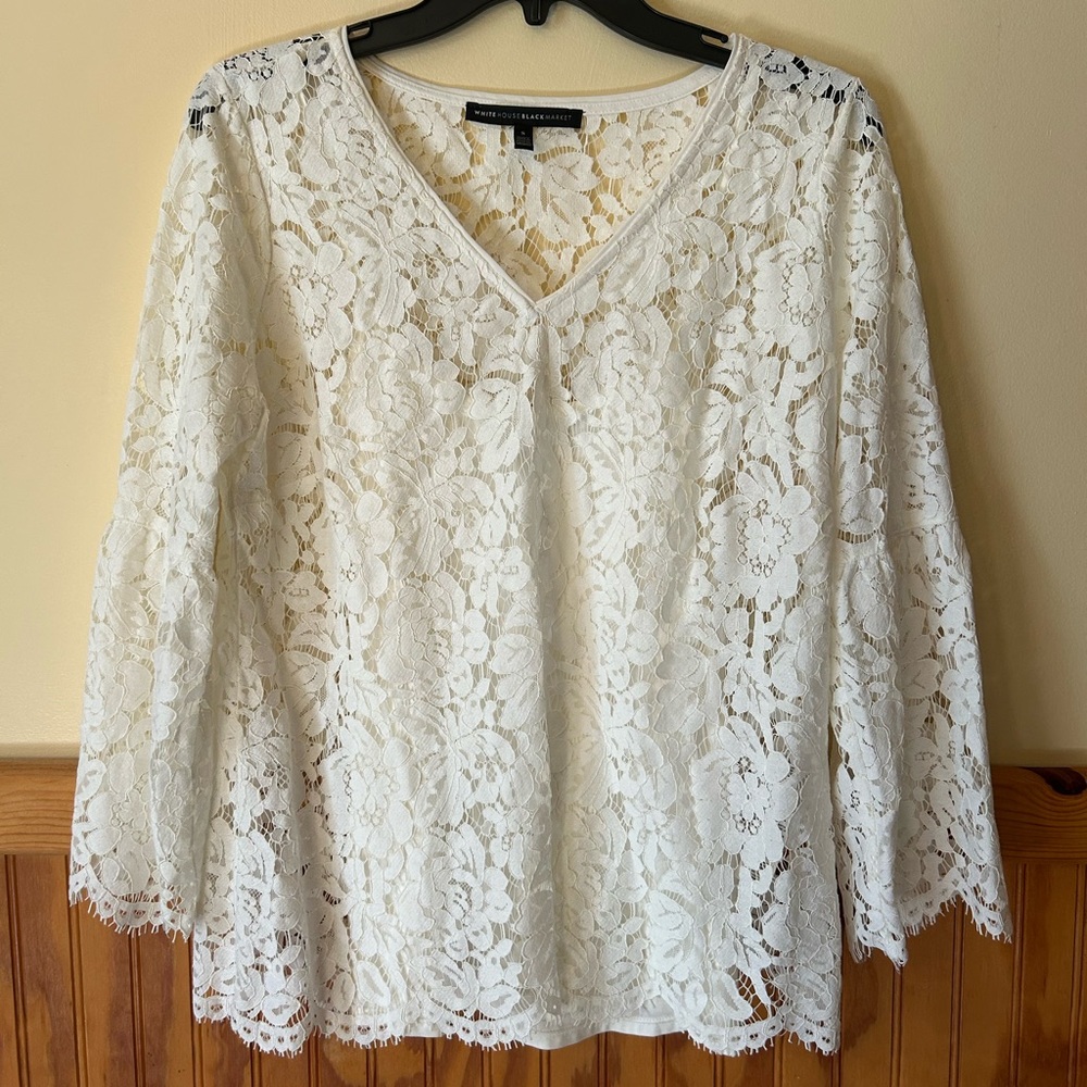 White House Black Market Floral Lace Blouse - Cream